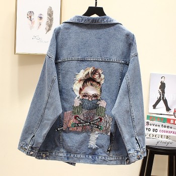 NEWDISCVY Back Letter Printed Denim Jacket 2019 Autumn Ripped Holes Jean Coat Patchwork BF Style Jeans Coats And Jackets